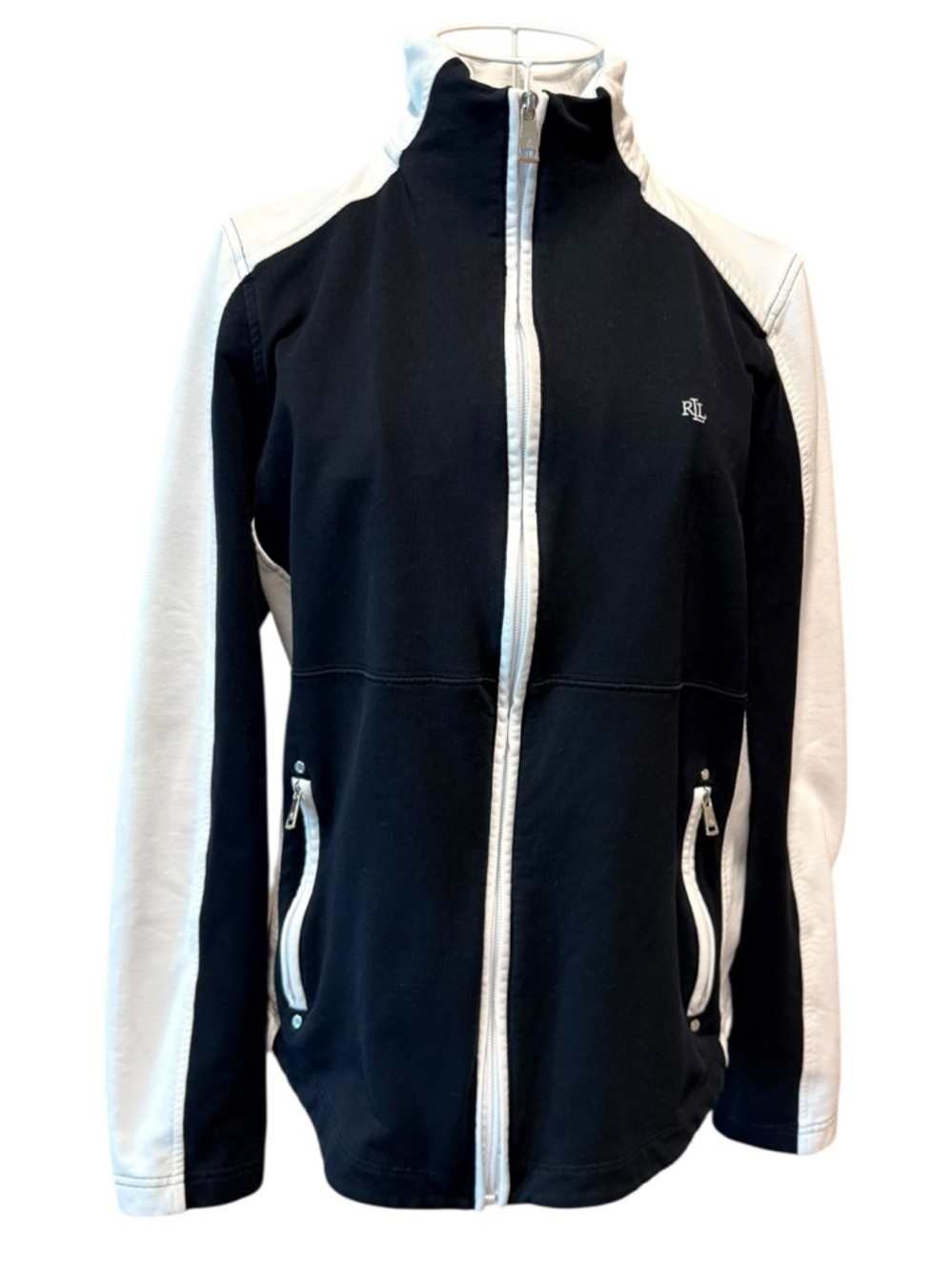 Lauren Ralph Lauren Mock Neck Full Zip Track Jacket Black White XL RLL